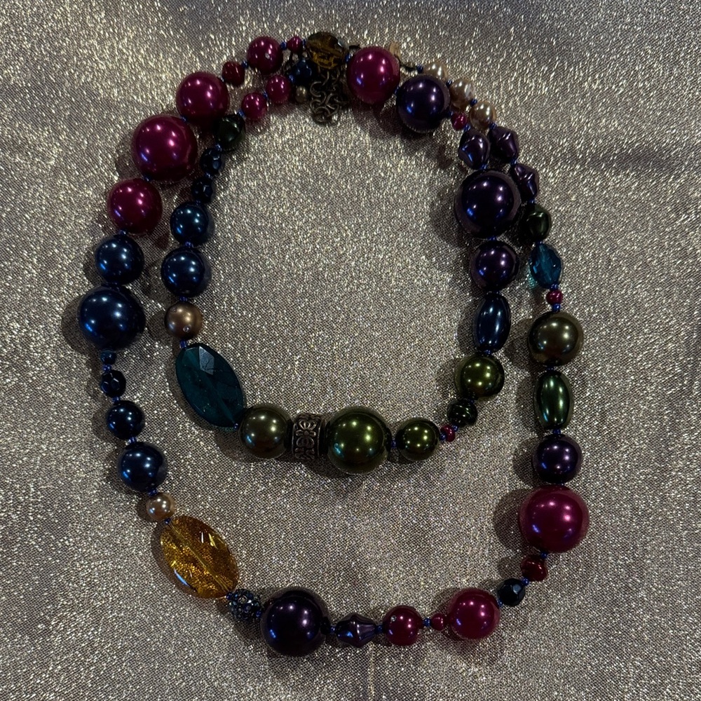 Chico's Vibrant 18” Beaded Necklace - Purple, Blue, Green, Gold